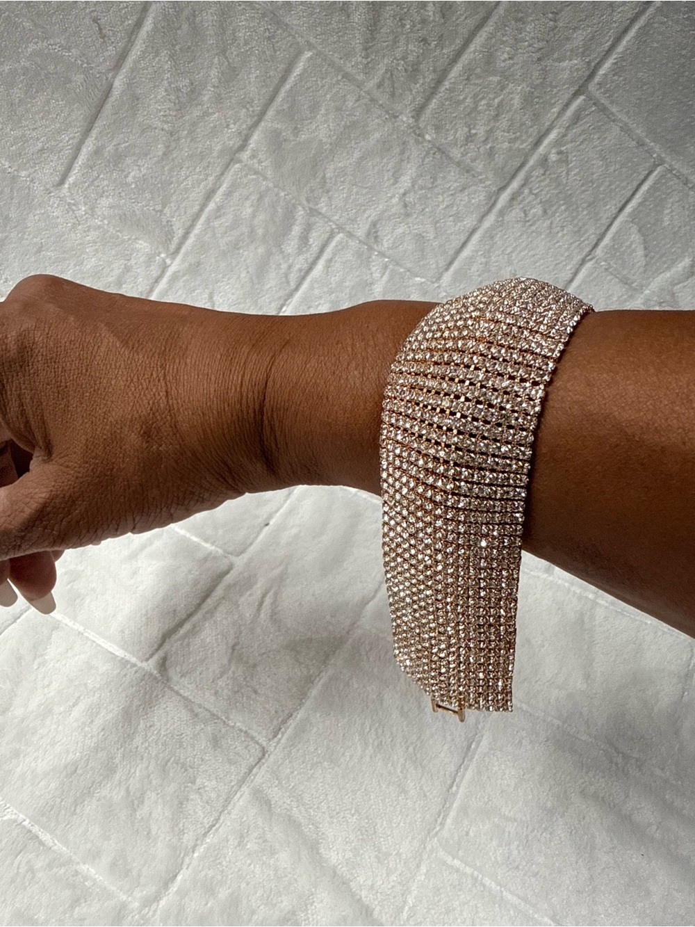 Rhinestone Wide Cuff Bracelet - Champagne Crystal - Picture 3 of 5